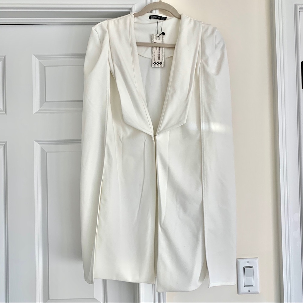 White Tailored Longline Cape Blazer